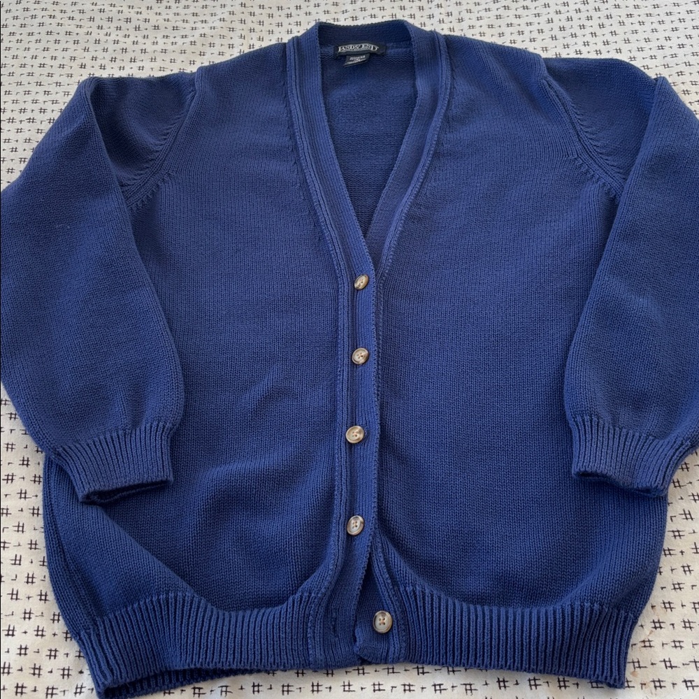 Vintage Lands' End Navy Blue Button-Up Cardigan Sweater